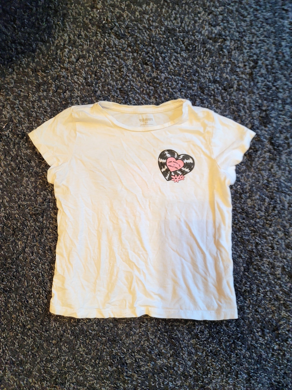 Girl's White Short-Sleeve Tee with Heart Graphic